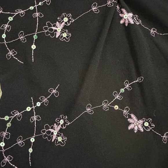 Black Dark Floral Ruched Fitted Y2K Whimsigoth Fairy  Top with Sequins - Picture 11 of 11